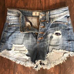 GUESS cutoff denim shorts frayed fringe high waist